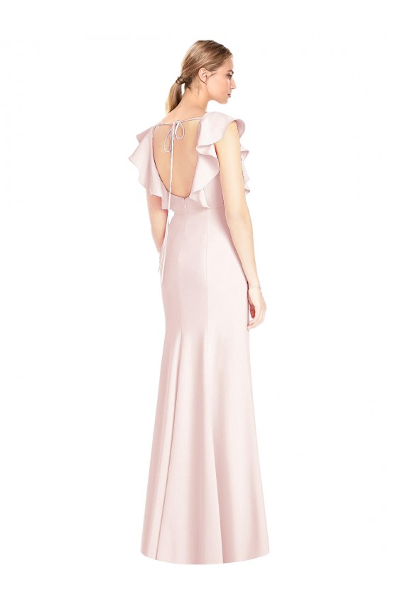 Discount Ruffle Cap Sleeves Open Back Trumpet Bridesmaid Dress / Prom Dress