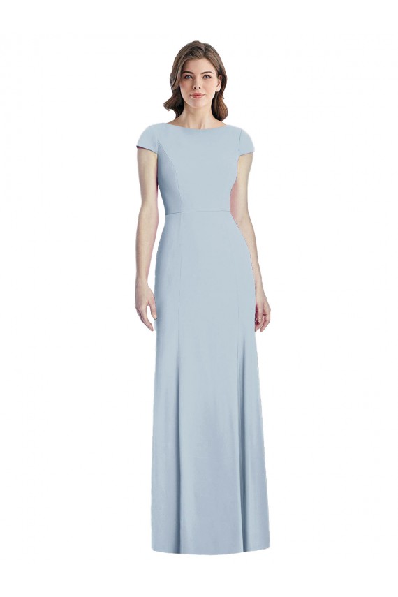 Discount Bateau Neck Cap Sleeves Open Back Trumpet Bridesmaid Dress / Prom Dress