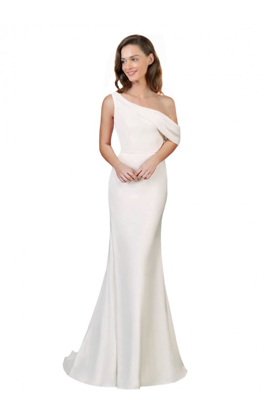 Discount One Shoulder Formal Crepe Bridesmaid Dress / Prom Dress with Draped Off the Shoulder Strap