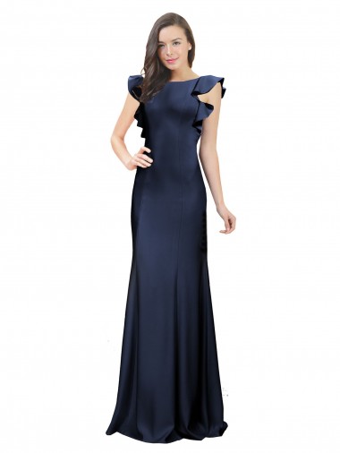 Discount Sleeveless Crepe Bridesmaid Dress / Prom Dress with Cascading Ruffle and Keyhole Back