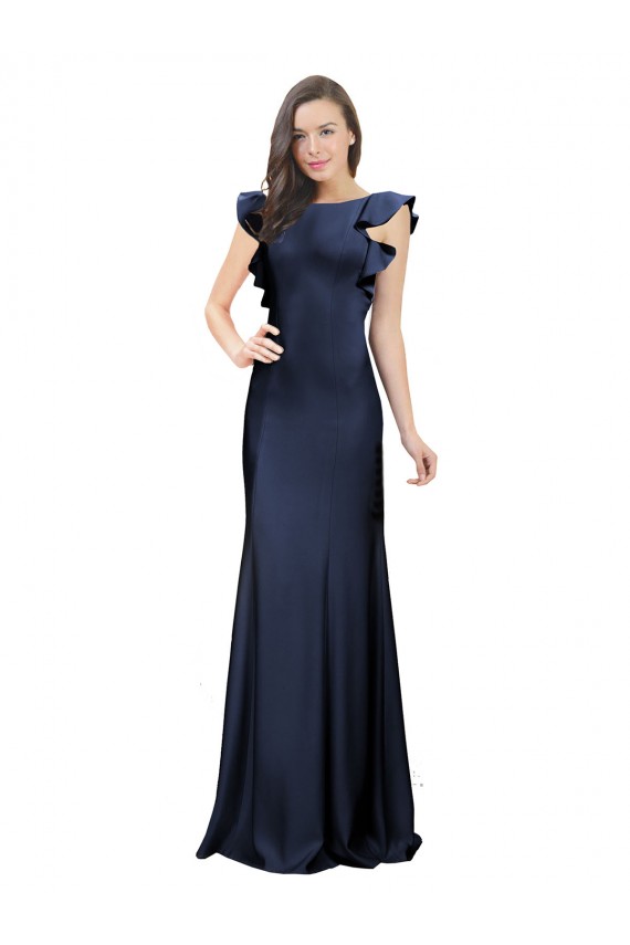 Discount Sleeveless Crepe Bridesmaid Dress / Prom Dress with Cascading Ruffle and Keyhole Back