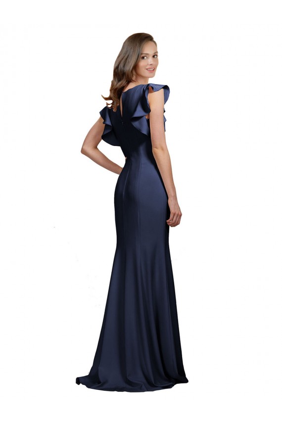 Discount Sleeveless Crepe Bridesmaid Dress / Prom Dress with Cascading Ruffle and Keyhole Back