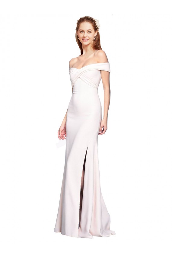 Discount Criss Cross Off the Shoulder Formal Crepe Bridesmaid Dress / Prom Dress with Side Slit