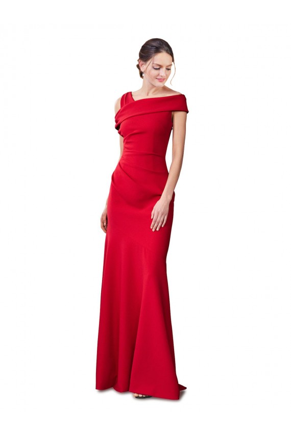 Discount Sleeveless Ruched Formal Crepe Mermaid Bridesmaid Dress / Prom Dress with Off The Shoulder Detail