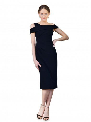 Discount Draped Cross Shoulder Stretch Formal Crepe Cocktail Dress / Homecoming Dress