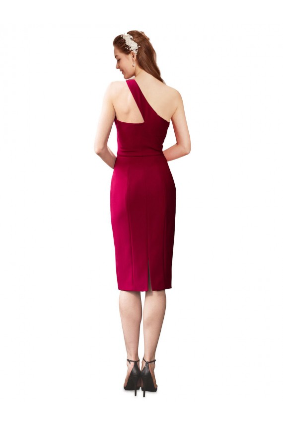 Discount One Shoulder Short Formal Crepe Cocktail Length Bridesmaid Dress / Prom Homecoming Dress