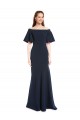 Discount Off the Shoulder Formal Crepe Bridesmaid Dress / Prom Dress with Short Ruffle Sleeves.