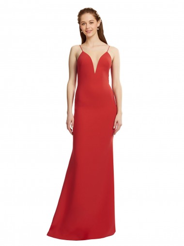 Discount Mermaid Plunging V-Neck Formal Crepe Bridesmaid Dress / Prom Dress with Wide Open Back