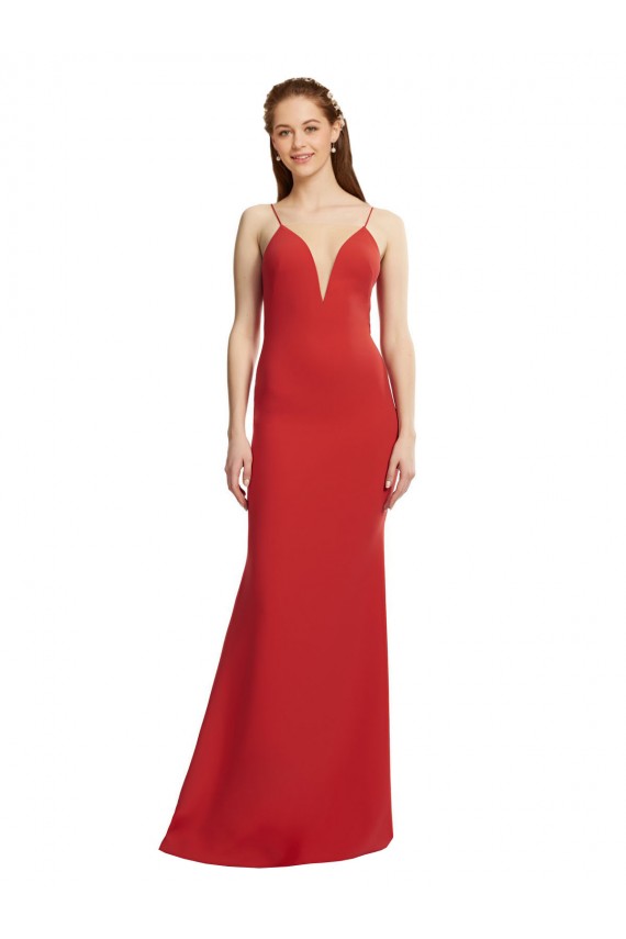 Discount Mermaid Plunging V-Neck Formal Crepe Bridesmaid Dress / Prom Dress with Wide Open Back