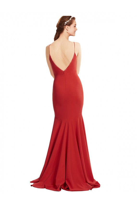 Discount Mermaid Plunging V-Neck Formal Crepe Bridesmaid Dress / Prom Dress with Wide Open Back
