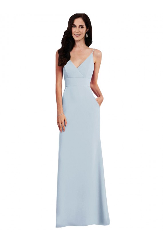 Discount V Back Spaghetti Strap Maxi Bridesmaid Dress / Prom Dress with Pockets