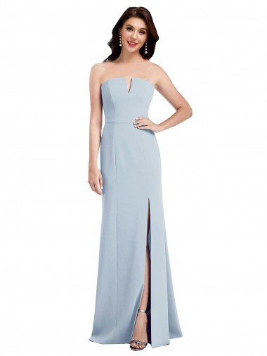 Discount Strapless Notch Crepe Bridesmaid Dress / Prom Dress with Front Slit