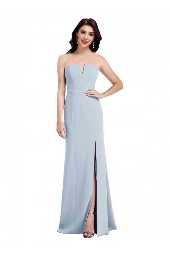 Discount Strapless Notch Crepe Bridesmaid Dress / Prom Dress with Front Slit
