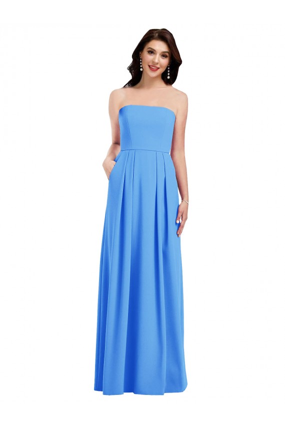 Discount Strapless Pleated Skirt Crepe Bridesmaid Dress / Prom Dress with Pockets