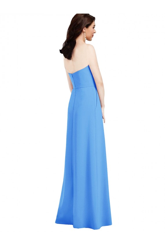 Discount Strapless Pleated Skirt Crepe Bridesmaid Dress / Prom Dress with Pockets