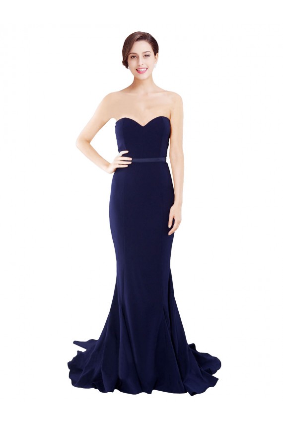Discount Strapless Sweetheart Neckline Crepe Bridesmaid Dress / Prom Dress with Satin Waistband