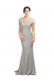 Discount Long Sweep Train Sweetheart Formal Crepe Bridesmaid Dress / Prom Dress with Tulle One Shoulder