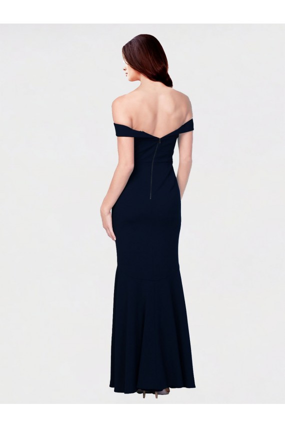 Discount Mermaid Off the Shoulder Long Formal Crepe Bridesmaid Dress / Prom Dress with Low Back