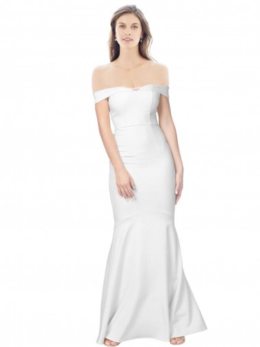 Discount Mermaid Off the Shoulder Long Formal Crepe Bridesmaid Dress / Prom Dress with Low Back
