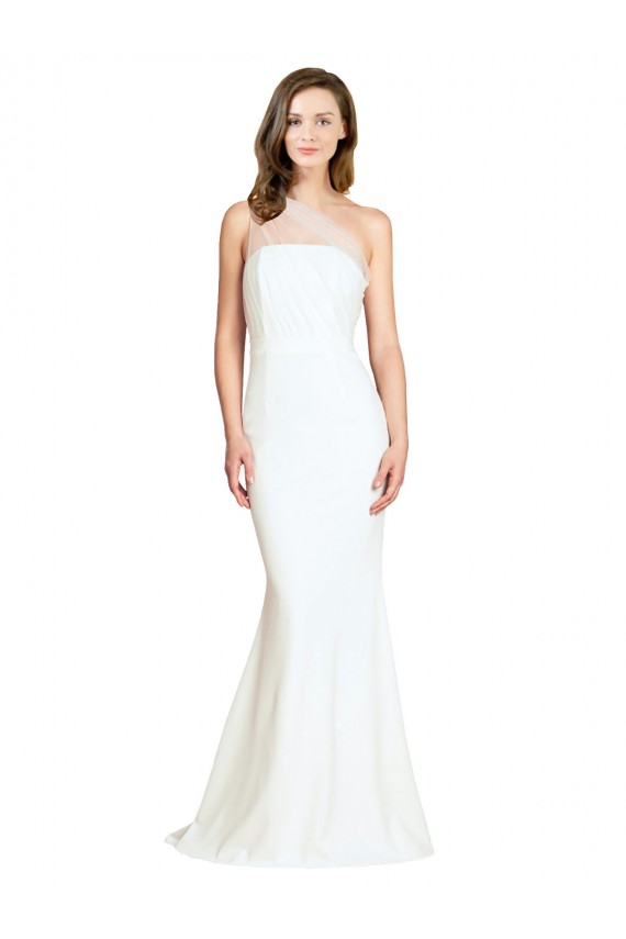 Discount Soft Tulle Shoulder Overlay Mermaid One Shoulder Formal Crepe Bridesmaid Dress