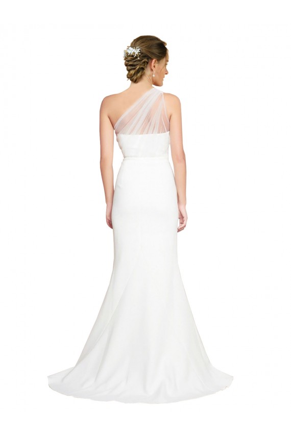 Discount Soft Tulle Shoulder Overlay Mermaid One Shoulder Formal Crepe Bridesmaid Dress