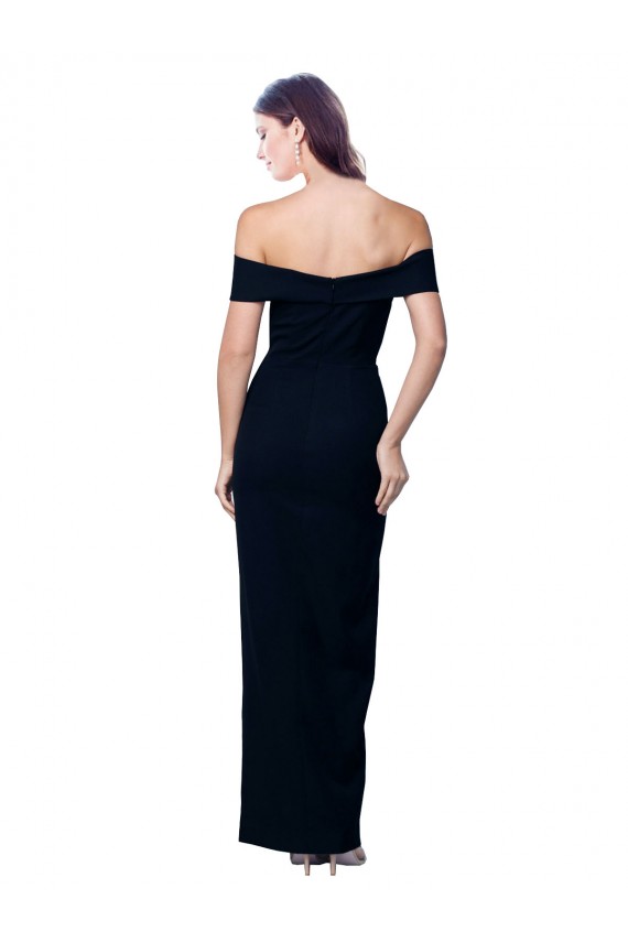 Discount Off the Shoulder Long Full Length Formal Crepe Bridesmaid Dress / Prom Dress with Side Split