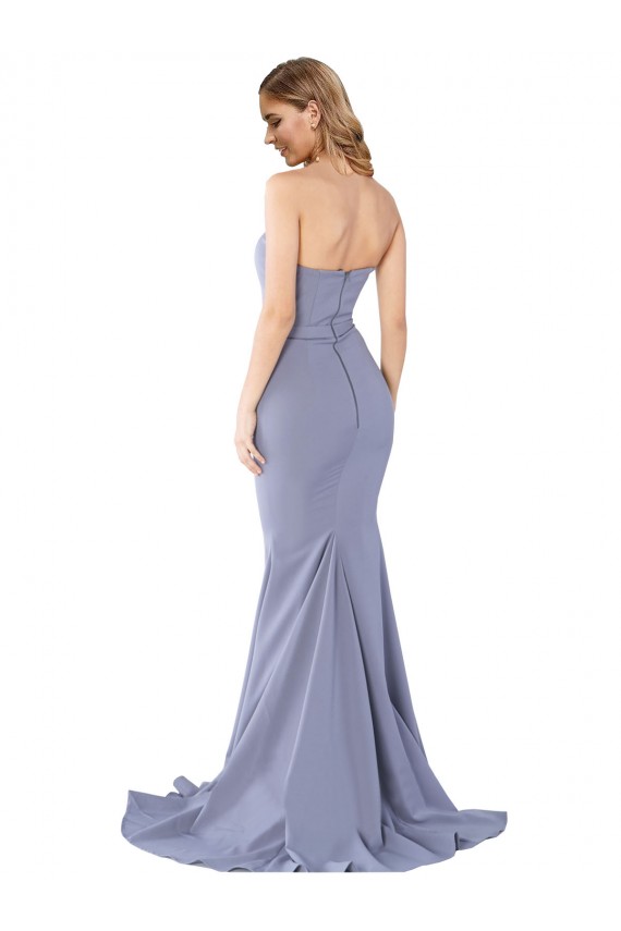 Discount Long Strapless Sweetheart Sweep Train Formal Crepe Bridesmaid Dress / Prom Dress with Low Back