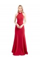 Discount Sleek Fit and Flare High Neck Halter Stretch Formal Crepe Bridesmaid Dress / Prom Dress with Open Back