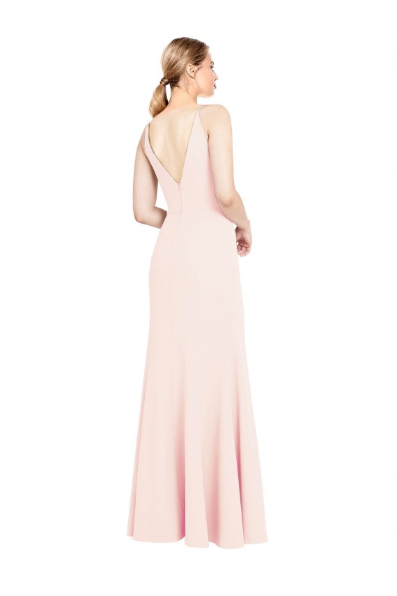 Discount Slim A-Line V-Neck Long Stretch Formal Crepe Bridesmaid Dress / Prom Dress with V-Back