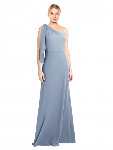 Discount Draped Flutter Sleeves One Shoulder Stretch Formal Crepe Bridesmaid Dress / Prom Dress