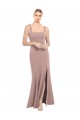 Discount Square Neck Fit and Flare Long Stretch Crepe Bridesmaid Dress / Prom Dress with Side Slit