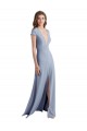 Discount Plunging V-Neck Cap Sleeves Stretch Crepe Bridesmaid Dress / Prom Dress with Front Slit