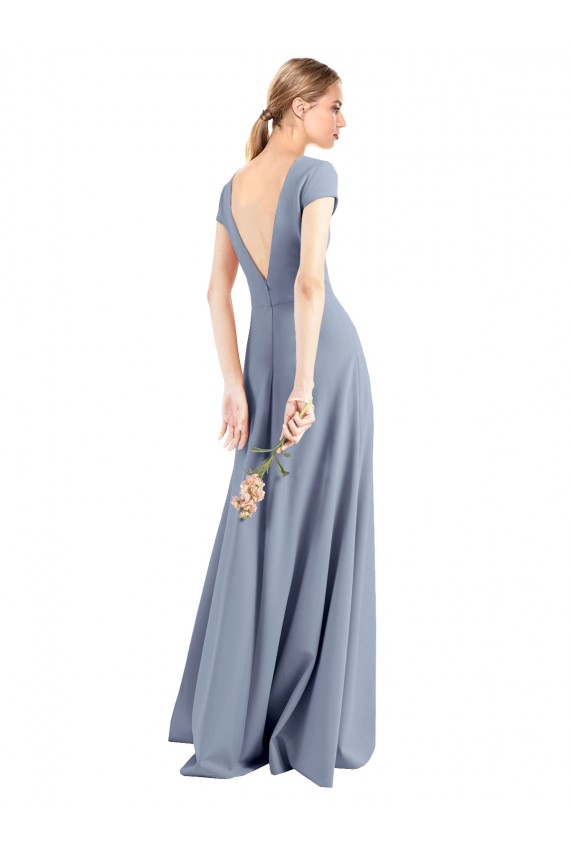 Discount Plunging V-Neck Cap Sleeves Stretch Crepe Bridesmaid Dress / Prom Dress with Front Slit