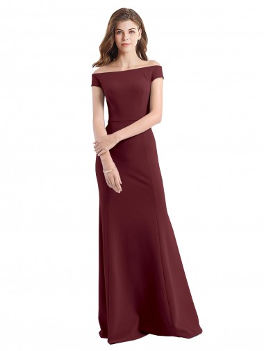 Discount Off the Shoulder Fit and Flare Stretch Crepe Bridesmaid Dress / Prom Dress