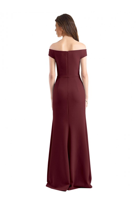 Discount Off the Shoulder Fit and Flare Stretch Crepe Bridesmaid Dress / Prom Dress