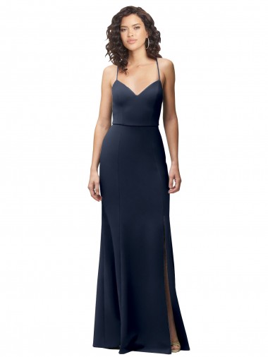 Discount Sweetheart Fit and Flare Stretch Formal Crepe Bridesmaid Dress / Prom Dress with Side Slit and Strappy Back