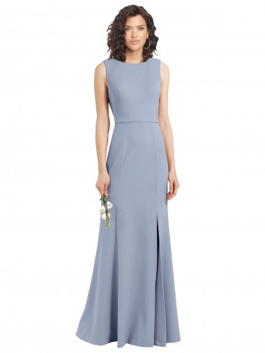Discount Boat Neckline and Sleek Fit and Flare Crepe Bridesmaid Dress with Keyhole Back