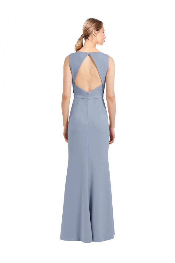 Discount Boat Neckline and Sleek Fit and Flare Crepe Bridesmaid Dress with Keyhole Back