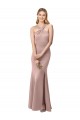 Discount Long Floor Length High Neck Fit and Flare Stretch Crepe Bridesmaid Dress / Prom Dress with Side Slit
