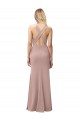 Discount Long Floor Length High Neck Fit and Flare Stretch Crepe Bridesmaid Dress / Prom Dress with Side Slit