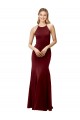 Discount Fit and Flare Halter Neckline Stretch Formal Crepe Bridesmaid Dress / Prom Dress with Strappy Back