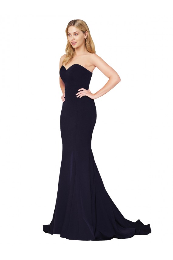 Discount Sweetheart High Neck Sweep Train Sleeveless Formal Crepe Bridesmaid Dress / Prom Dress