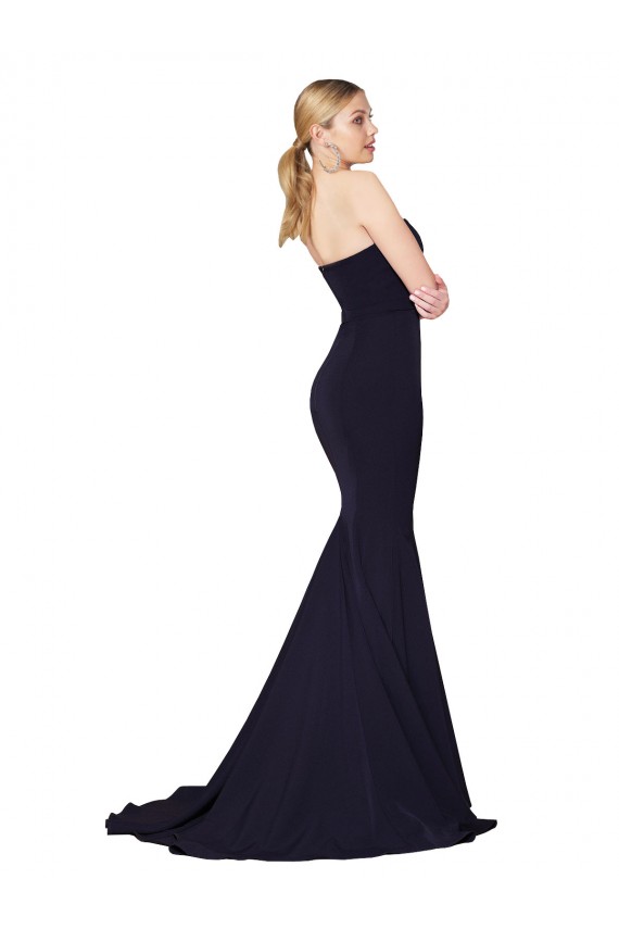 Discount Sweetheart High Neck Sweep Train Sleeveless Formal Crepe Bridesmaid Dress / Prom Dress