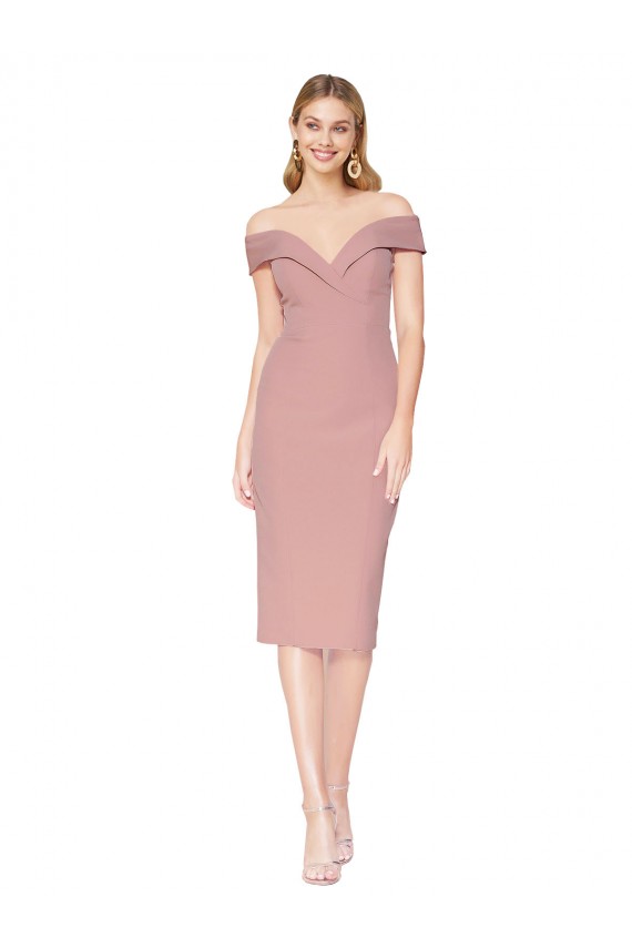 Discount Cocktail Knee Length Off the Shoulder Sweetheart Formal Crepe Bridesmaid Dress / Prom Dress