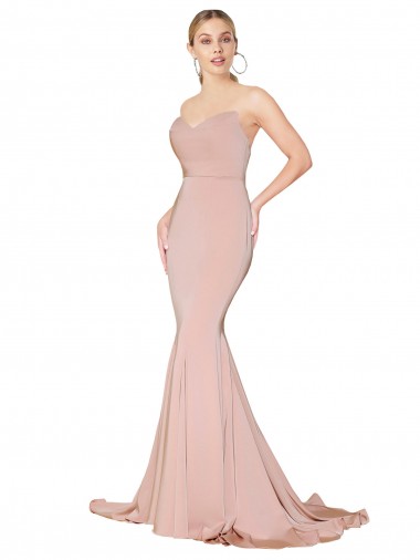 Discount Sweep Train Sweetheart Long Mermaid Formal Crepe Bridesmaid Dress / Prom Dress Low Back