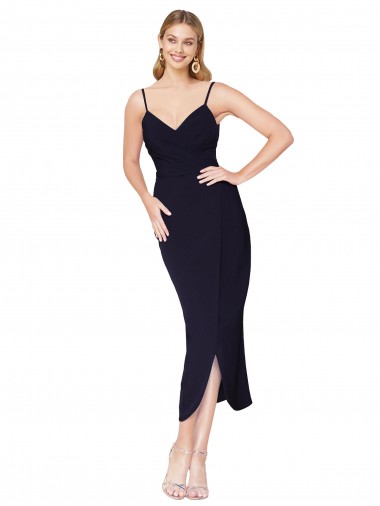 Discount High Neck Spaghetti Straps Formal Crepe Short Cocktail Wrap Bridesmaid Dress / Prom Dress