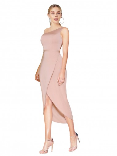 Discount Knee Length One Shoulder Formal Crepe Short Wrap Bridesmaid Dress / Prom Dress
