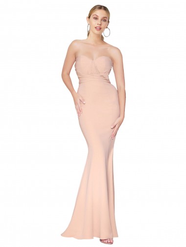 Discount Sweetheart Shirred Neck Long Floor Length Formal Crepe Bridesmaid Dress / Prom Dress