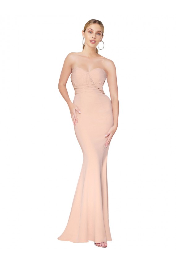 Discount Sweetheart Shirred Neck Long Floor Length Formal Crepe Bridesmaid Dress / Prom Dress