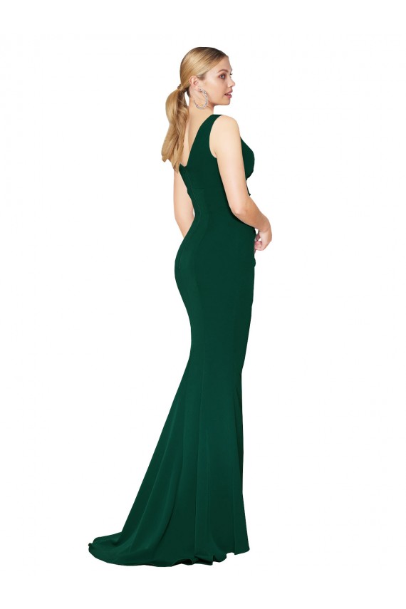 Discount V-Neck Floor Length Long Formal Crepe Mermaid Bridesmaid Dress / Prom Dress